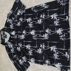 Men's Black & White Palm-Print Polo Shirt